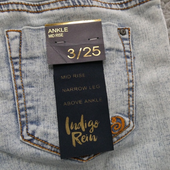 Indigo Rein Women's Sz 3 / 25 Mid Rise Ankle Denim Jeans Stonewashed - Picture 5 of 12
